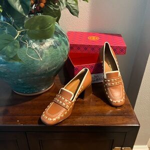 Brown  Tory Burch block heel loafers